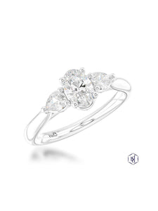 Florentine Oval Diamond Three Stone Ring in Platinum