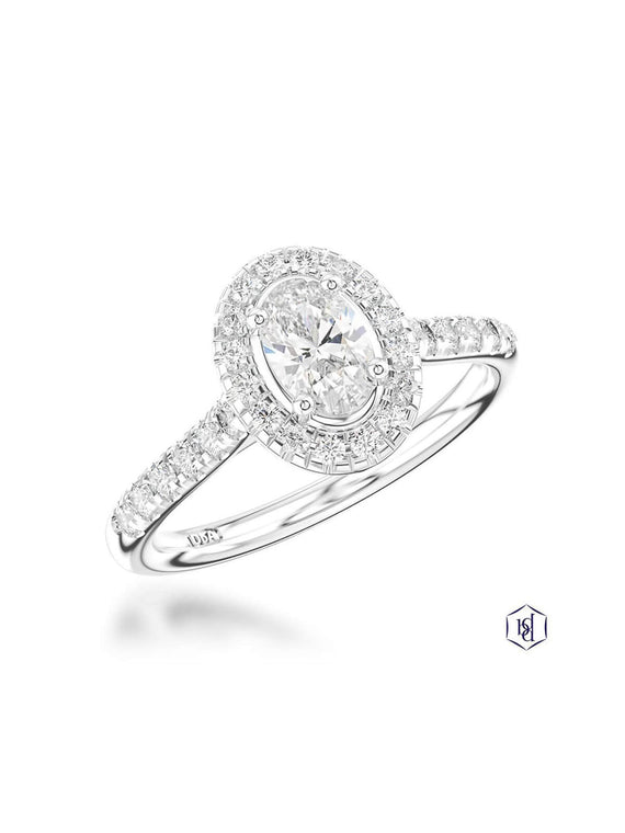 Skye Oval Diamond Cluster Ring in Platinum with Diamond Set Shoulders