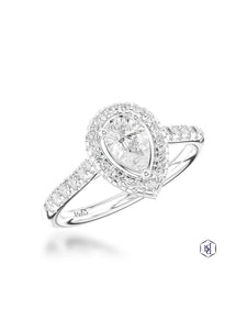 Skye Pear Diamond Halo Ring in Platinum with Diamond Set Shoulders