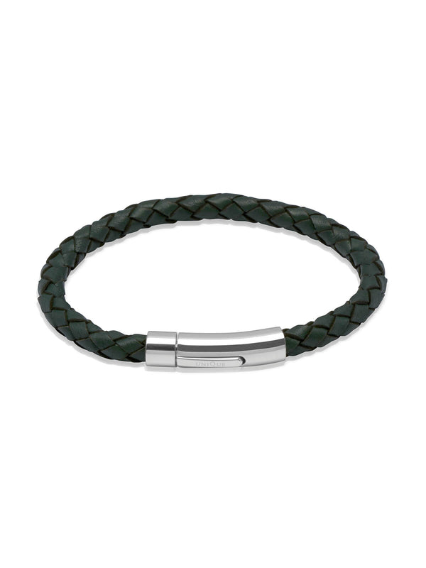 Unique & Co. 21cm Dark Green Leather Bracelet with Steel Clasp