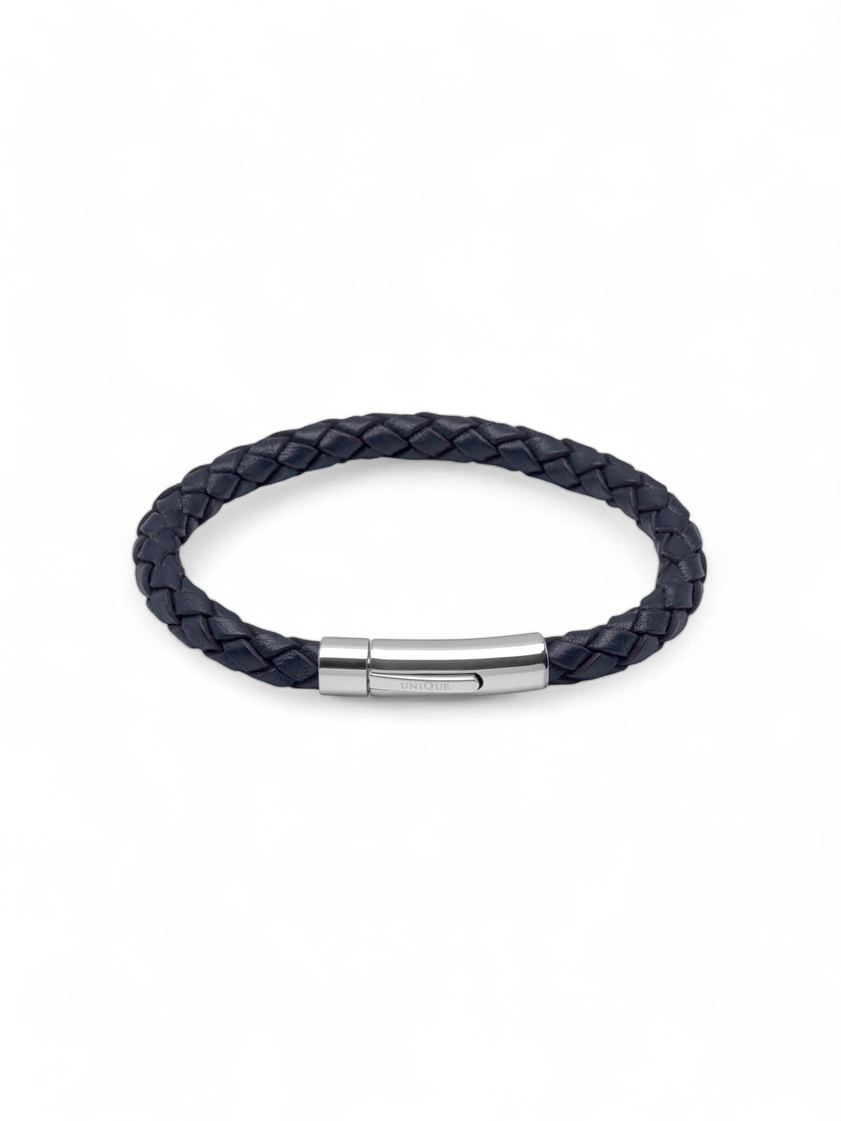 Unique & Co. 19cm Navy Blue Leather Bracelet with Steel Clasp