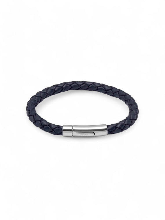 Unique & Co. 19cm Navy Blue Leather Bracelet with Steel Clasp