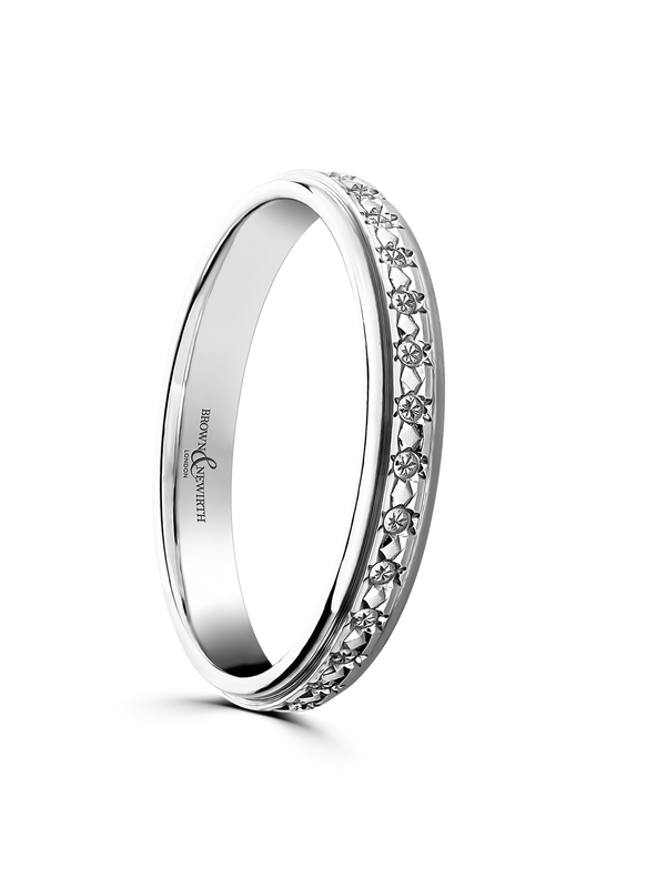 Brown & Newirth Stella 3mm Patterned Wedding Ring in Platinum