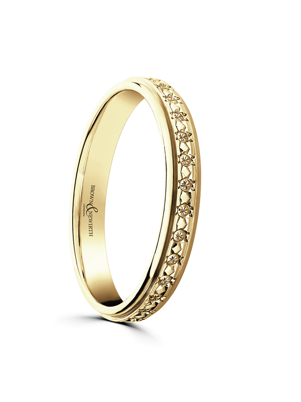 Brown & Newirth Stella 3mm Patterned Wedding Ring in 18ct Yellow Gold