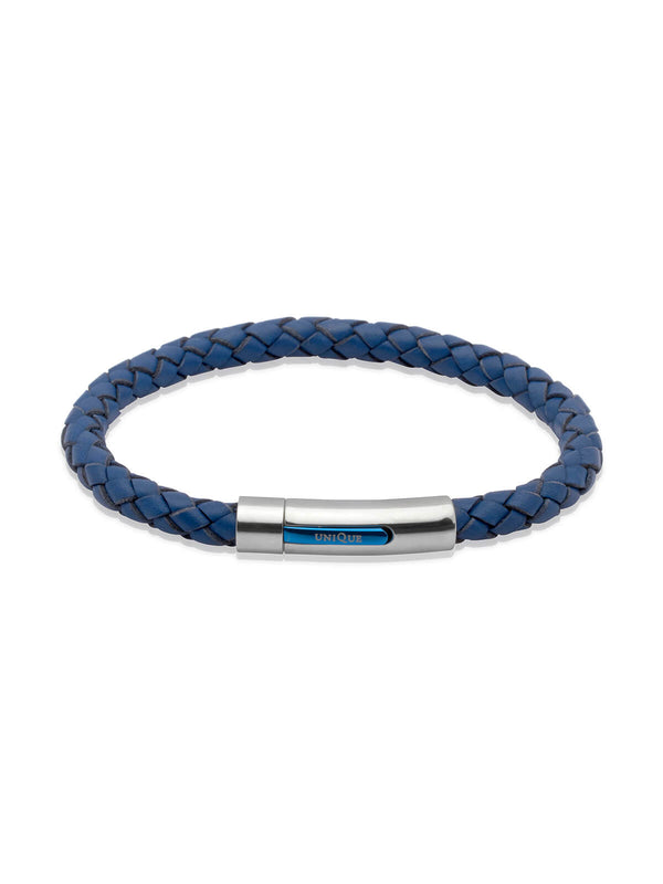 Unique & Co. 21cm Blue Leather Bracelet with Steel Clasp