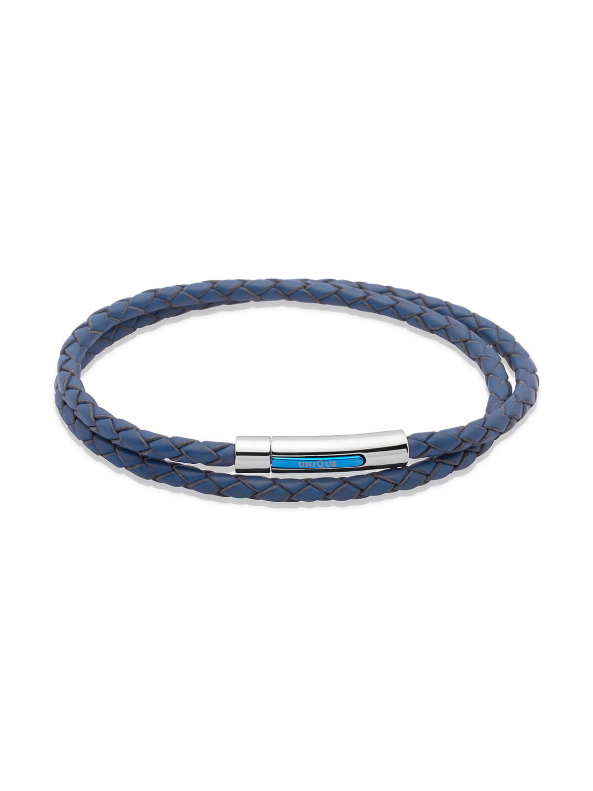 Unique & Co. 21cm Blue Leather Bracelet with Steel Clasp