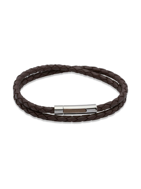 Unique & Co. 21cm Dark Brown Leather Bracelet with Steel Clasp