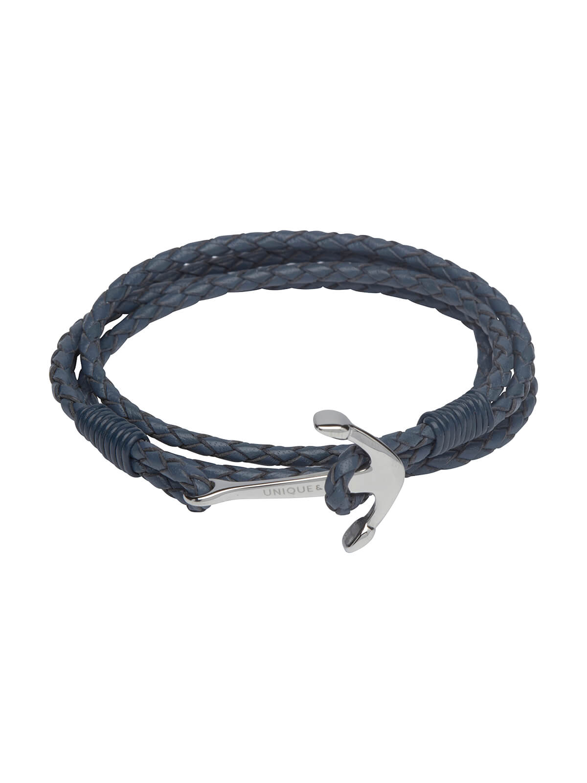 Unique & Co. 21cm Blue Leather Bracelet with Steel Anchor