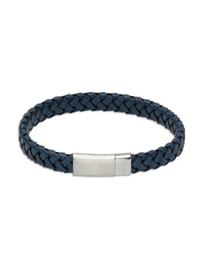 Unique & Co. 21cm Navy Blue Leather Bracelet with Steel Clasp