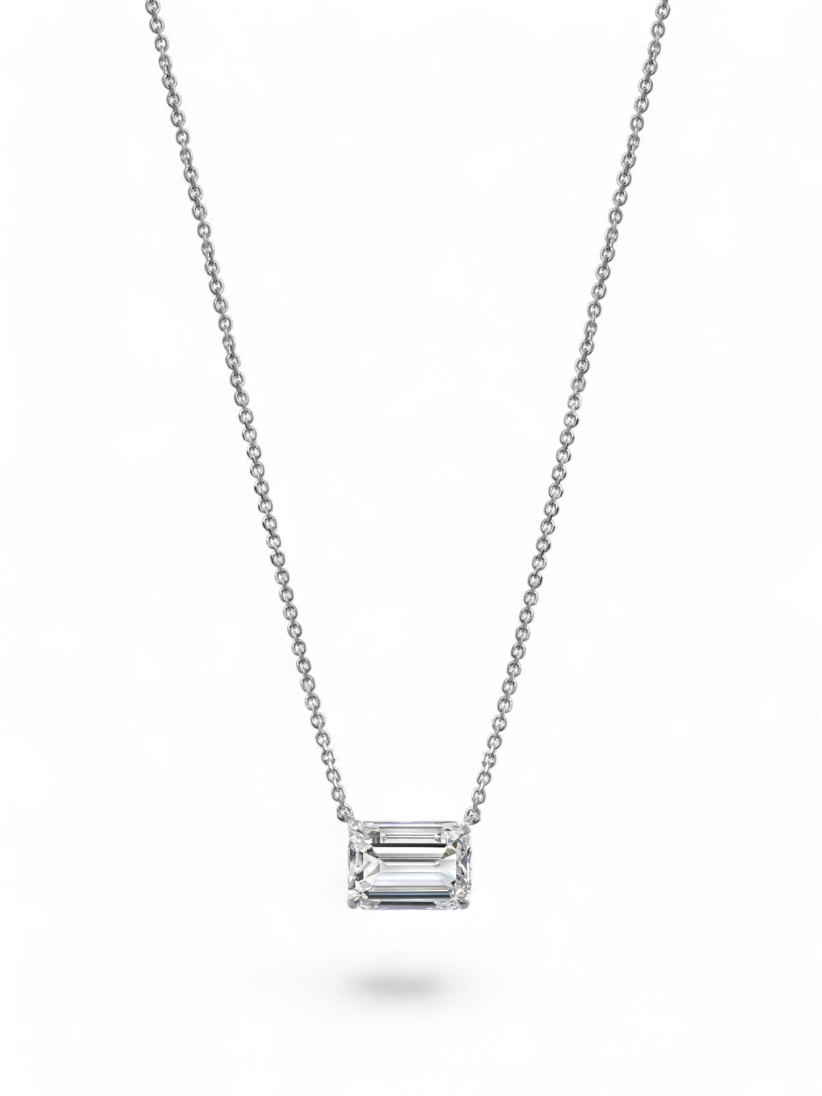 Lab Grown Diamond Emerald Cut Solitaire Pendant Necklace 1.09ct in 18ct White Gold