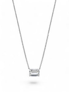 Lab Grown Diamond Emerald Cut Solitaire Pendant Necklace 1.09ct in 18ct White Gold