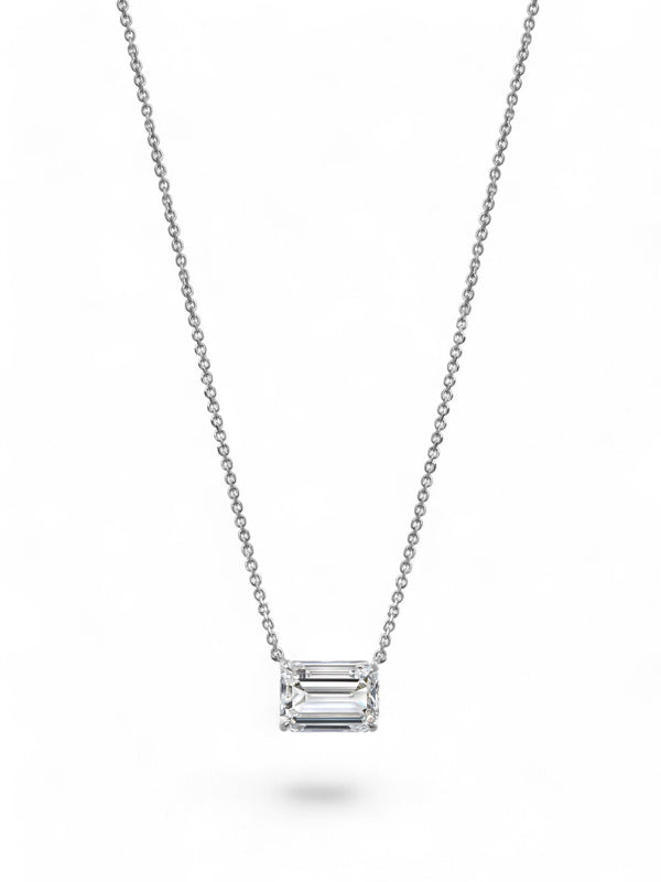 Lab Grown Diamond Emerald Cut Solitaire Pendant Necklace 1.09ct in 18ct White Gold