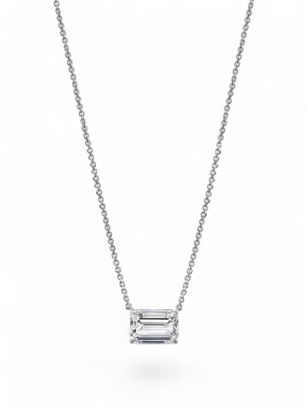 Lab Grown Diamond Emerald Cut Solitaire Pendant Necklace 1.56ct in 18ct White Gold