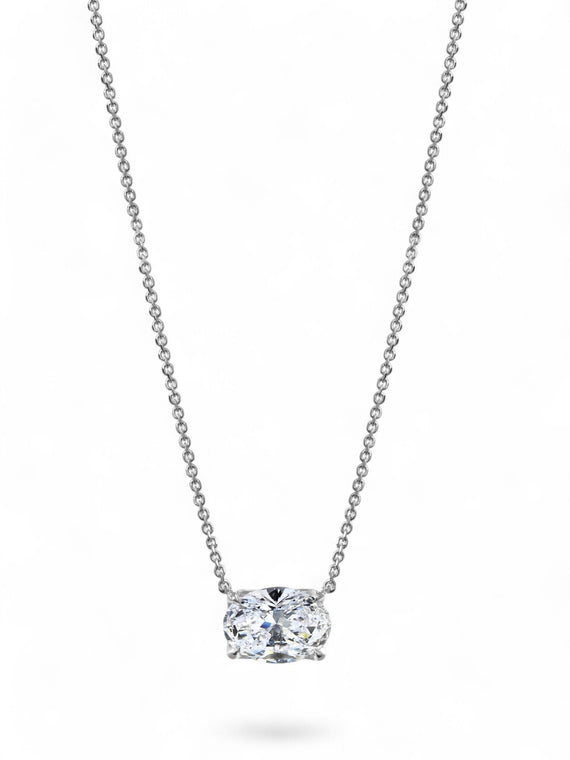 Lab Grown Diamond Oval Cut Solitaire Pendant Necklace in 1.58ct 18ct White Gold