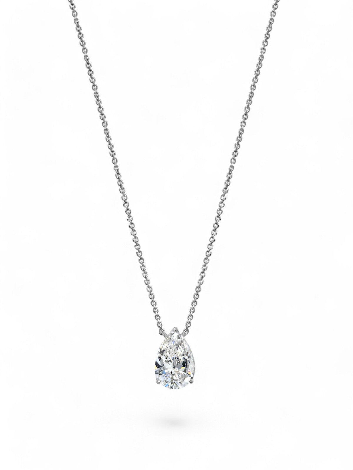 Lab Grown Diamond Pear Cut Solitaire Pendant Necklace in 1.55ct 18ct White Gold