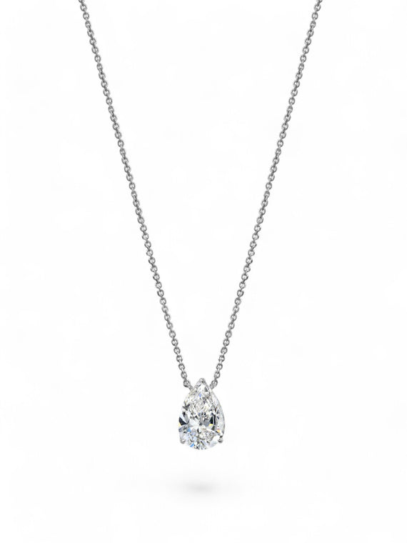 Lab Grown Diamond Pear Cut Solitaire Pendant Necklace in 1.55ct 18ct White Gold