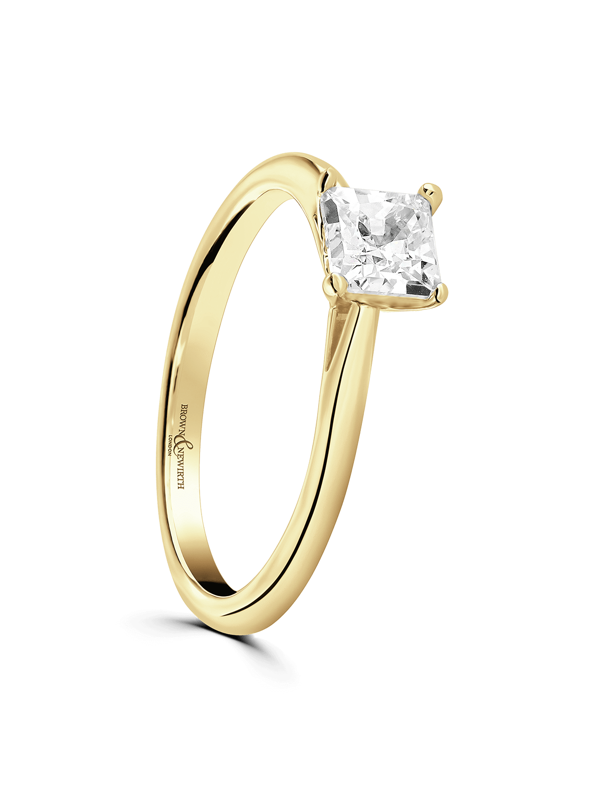 Diamond Solitaire Engagement Ring 0.75ct Certificated Princess Cut in 18ct Yellow Gold with Platinum Claws