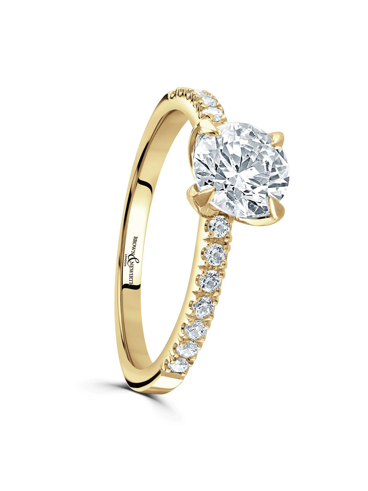 Brown & Newirth Sweet Bay 1.00ct Brilliant Cut Certificated Diamond Solitaire Engagement Ring in 18ct Yellow Gold with Diamond Set Shoulders