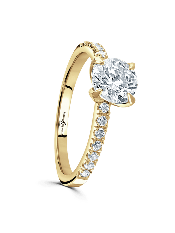 Diamond Solitaire Engagement Ring 1.00ct Certificated Round Brilliant Cut in 18ct Yellow Gold with Diamond Shoulders