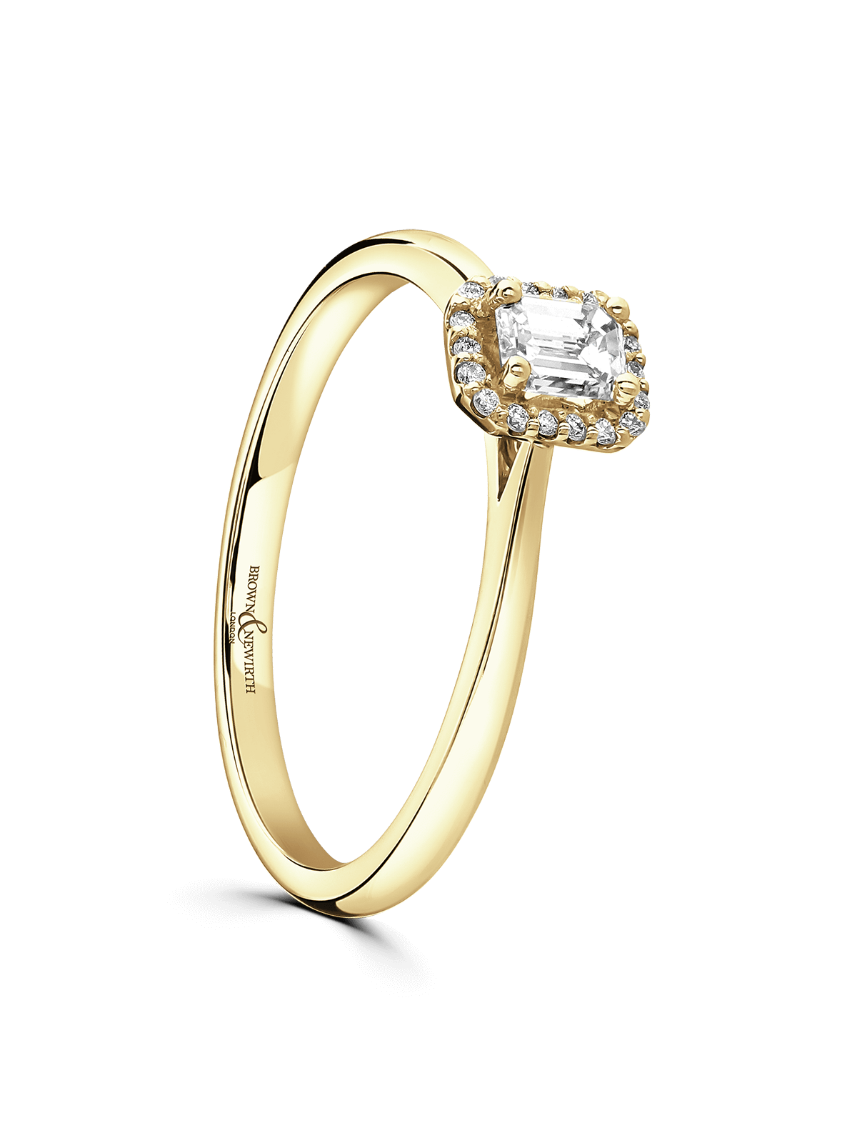 Diamond Halo Engagement Ring 0.30ct Emerald Cut in 18ct Yellow Gold