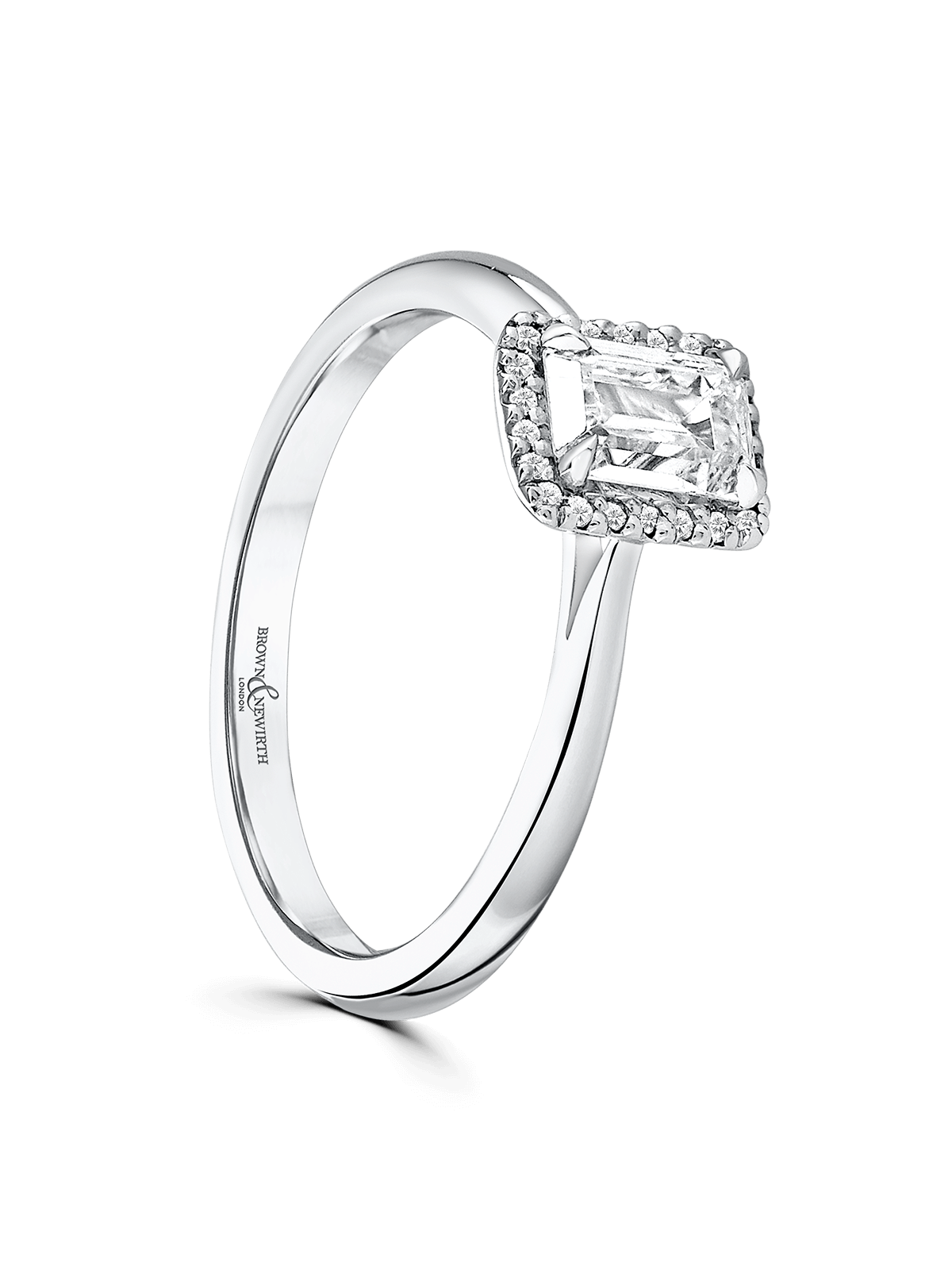 Brown & Newirth "Portia" Diamond Halo Engagement Ring 0.54ct Certificated Emerald Cut in Platinum