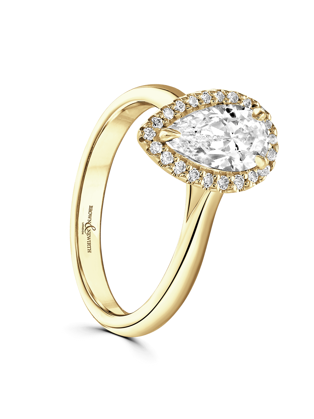 Brown & Newirth Cordelia 0.70ct Pear Cut Certificated Diamond Halo Engagement Ring in 18ct Yellow Gold