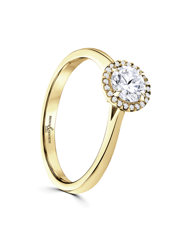 Diamond Halo Engagement Ring 0.50ct Certificated Round Brilliant Cut in 18ct Yellow Gold