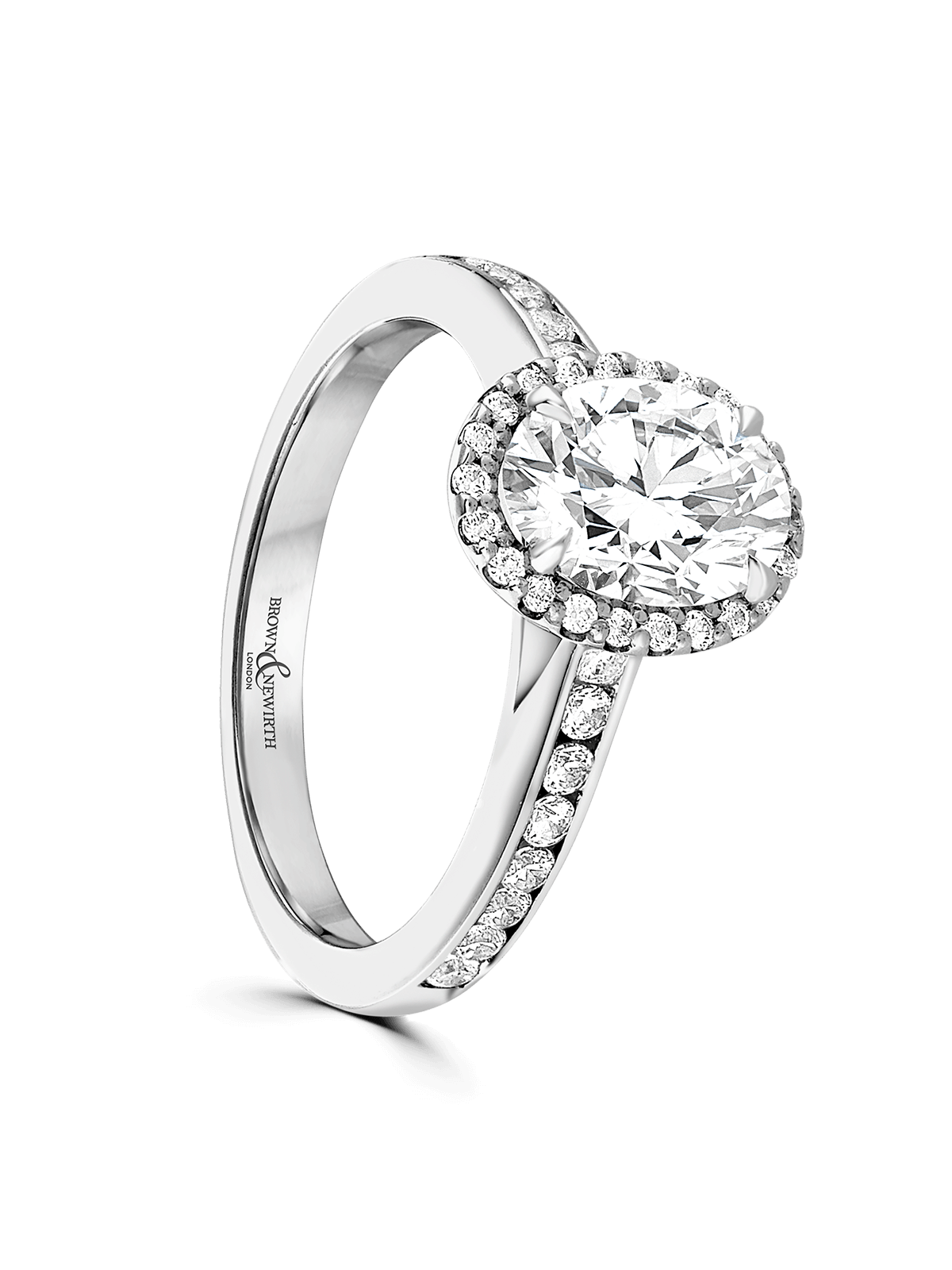 Diamond Halo Engagement Ring 0.50ct Certificated Oval Cut in Platinum