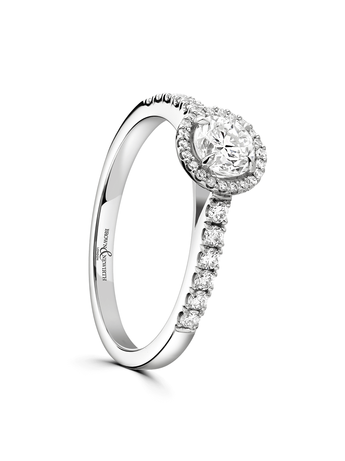 Brown & Newirth Estella 0.70ct Brilliant Cut Certificated Diamond Halo Engagement Ring in Platinum