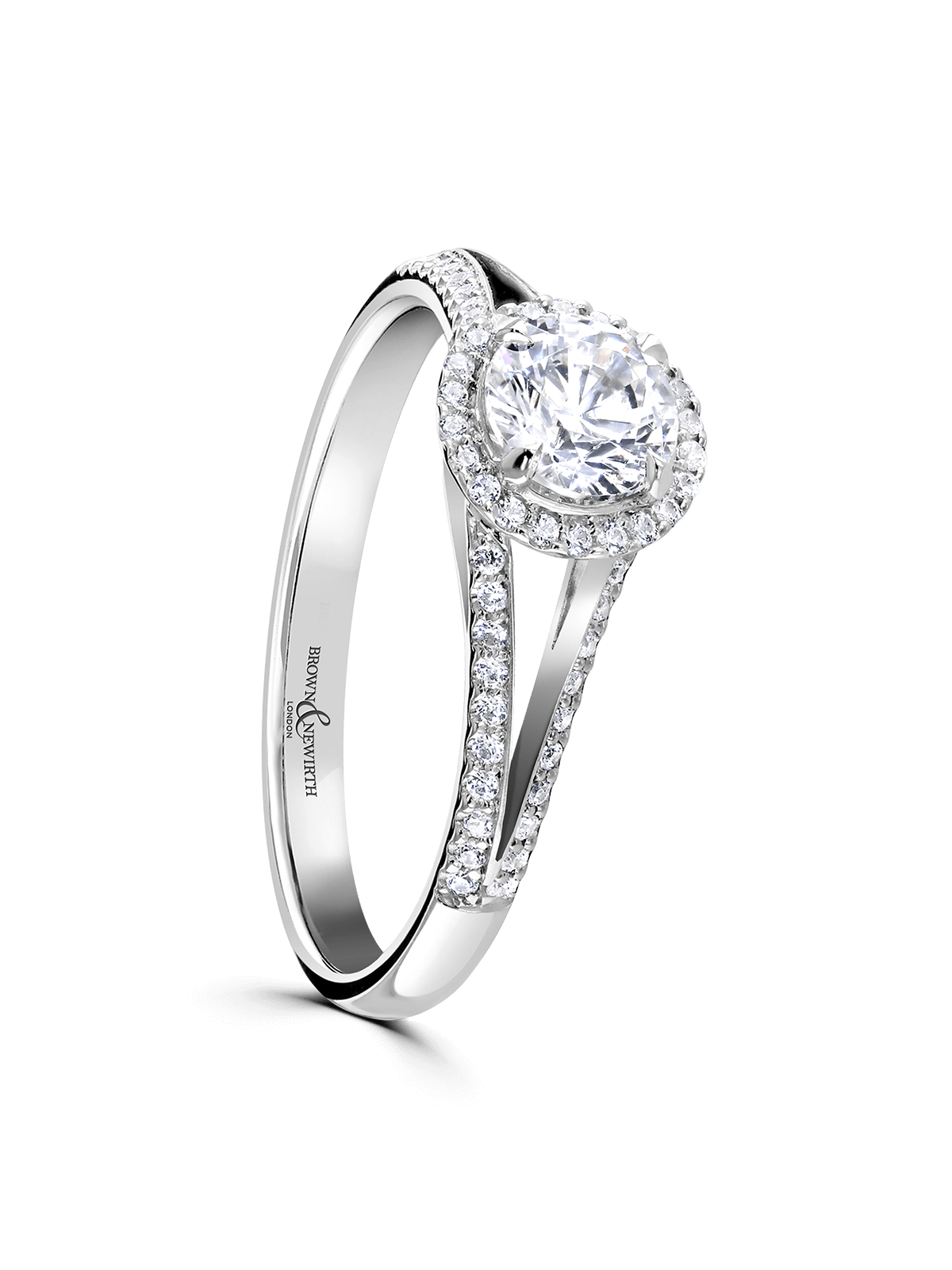 Diamond Halo Engagement Ring 0.50ct Certificated Round Brilliant Cut in Platinum with Diamond Shoulders