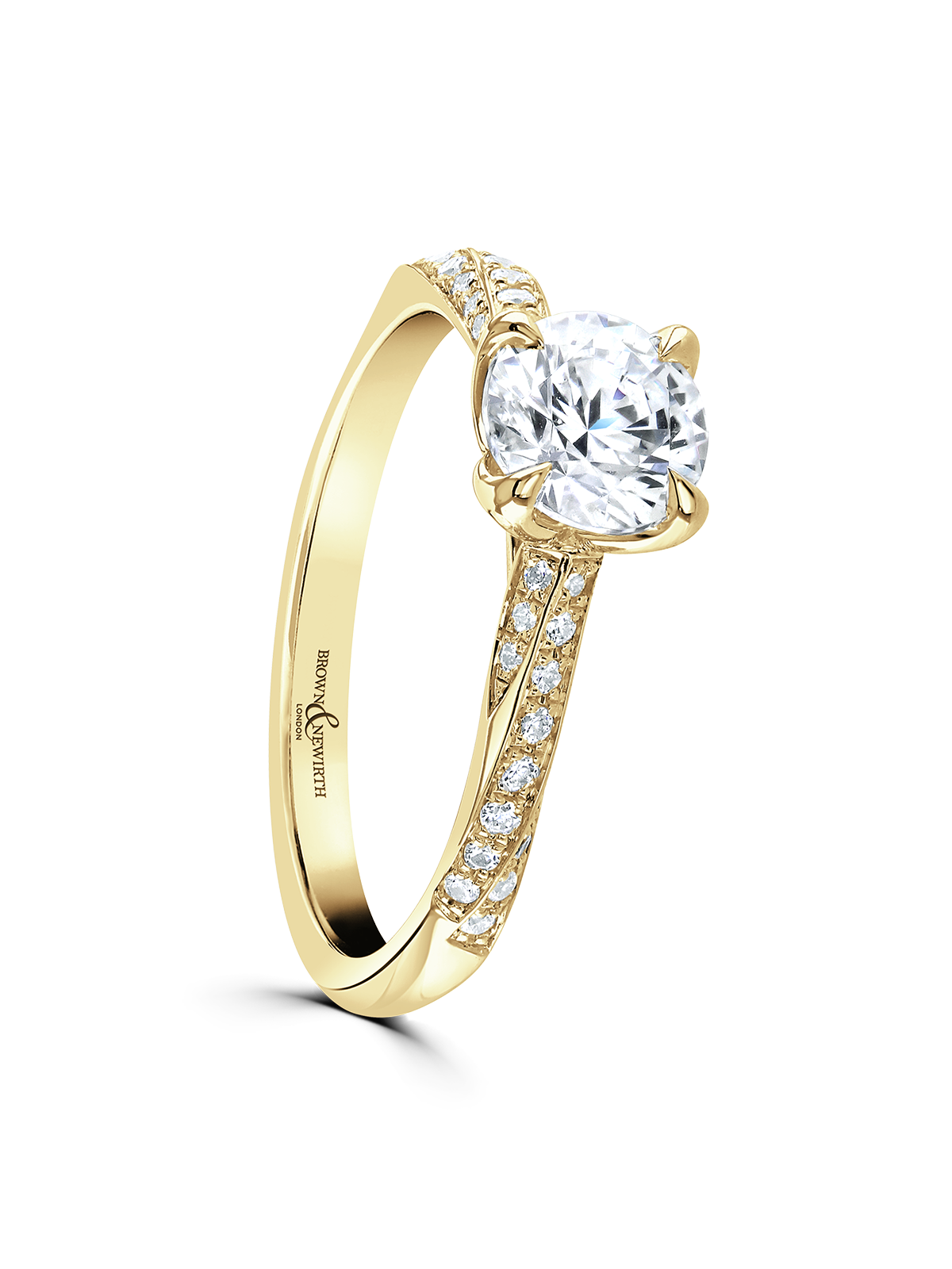 Brown & Newirth Azalea 0.50ct Brilliant Cut Certificated Diamond Solitaire Engagement Ring in 18ct Yellow Gold with Diamond Set Shoulders