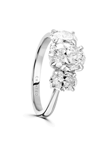 "Peony" Approx 2.50ct Oval Cut Lab Grown Diamond Three Stone Ring in Platinum