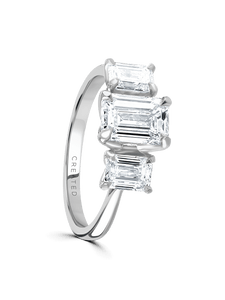 "Peony" Approx 2.50ct Emerald Cut Lab Grown Diamond Three Stone Ring in Platinum