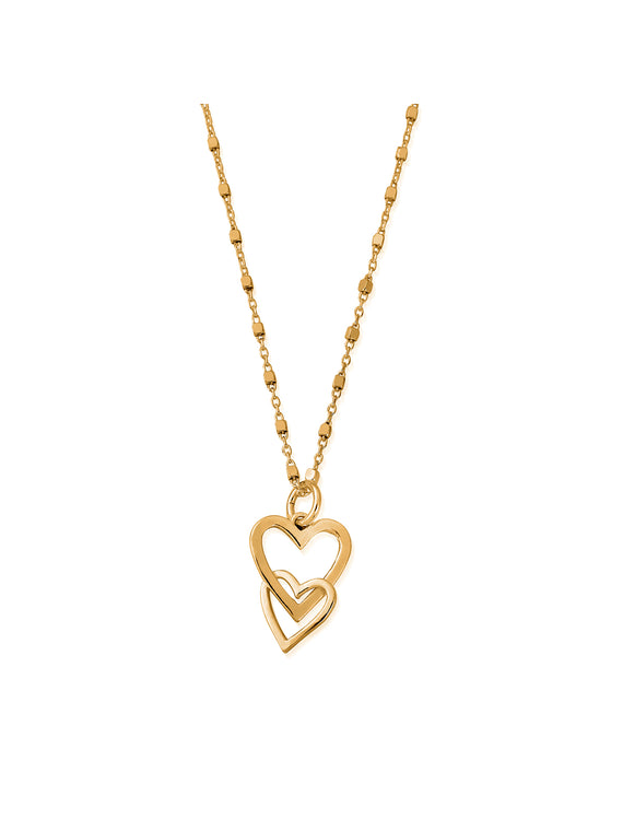 ChloBo Delicate Cube Chain Interlocking Love Heart Necklace in Gold Plating GNDC1069