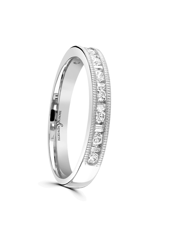 Diamond Half Eternity Ring 0.33ct Round Brilliant & Baguette Cut in Platinum