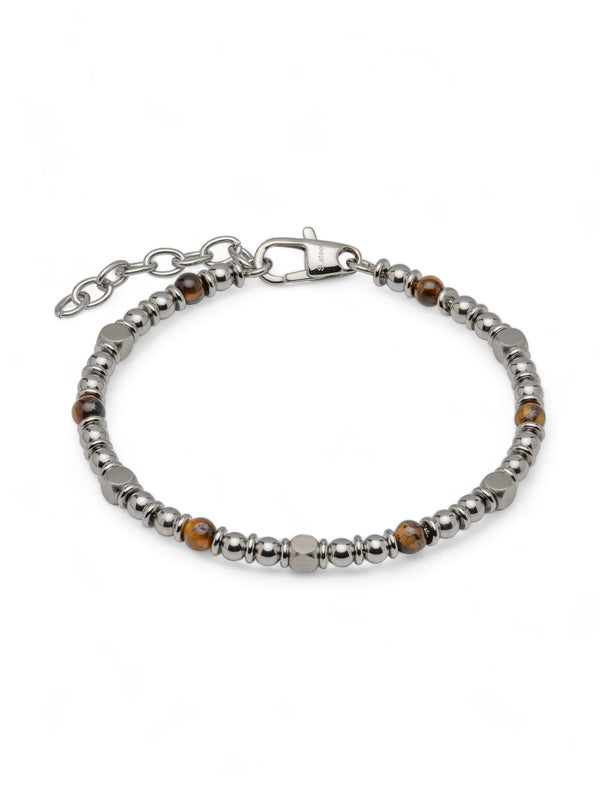 Unique & Co. 21cm Steel & Tiger Eye Beaded Bracelet with Extension