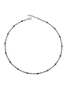 Unique & Co. 50cm Steel & Tiger Eye Beaded Necklace with Extension