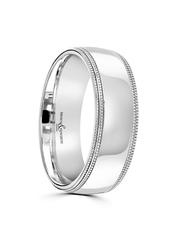 Brown & Newirth Erasmus 7mm Patterned Wedding Ring in 18ct White Gold