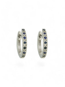 Sapphire & Diamond Huggie Hoop Earrings in 9ct White Gold