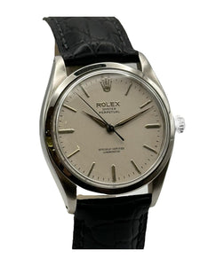 Pre Owned Rolex Precision Oyster Steel 34mm Watch on Black Leather Strap