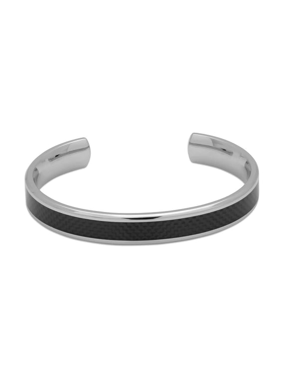 Unique & Co. Stainless Steel Bangle with Carbon Fibre Inlay. Size: Medium