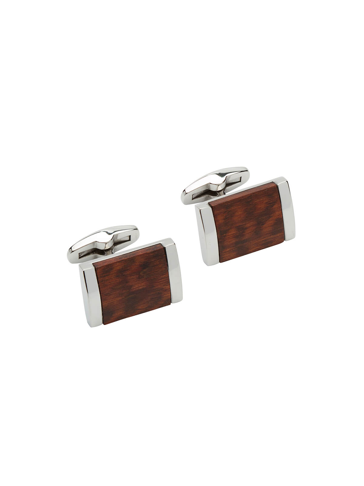 Unique & Co. Steel Cufflinks with Brown Wooden Inlay