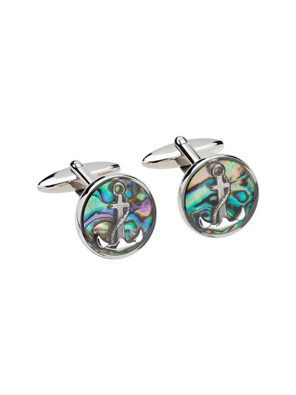 Unique & Co. Steel Anchor Cufflinks with Abalone Inlay