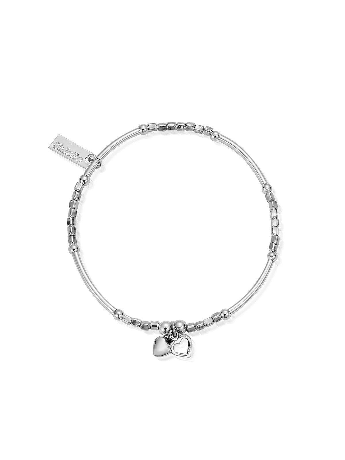 ChloBo Mini Noodle Cube Double Love Heart Bracelet in Silver SBMNC040