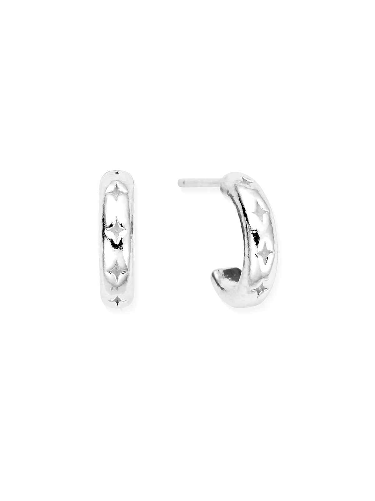 ChloBo Cut Out North Star Huggie Hoop Earrings in Silver SEH3322