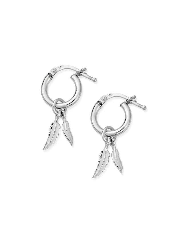 ChloBo Double Feather Small Hoop Earrings in Silver SEH584