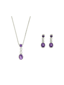 Amethyst & Diamond Pendant & Earrings Set in 18ct White Gold