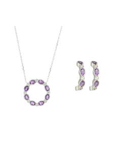 Amethyst & Diamond Pendant & Earrings Set in 9ct White Gold