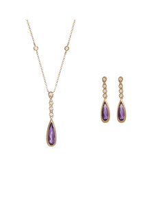 SALE Amethyst & Diamond Pendant & Earrings Set in 9ct Rose Gold