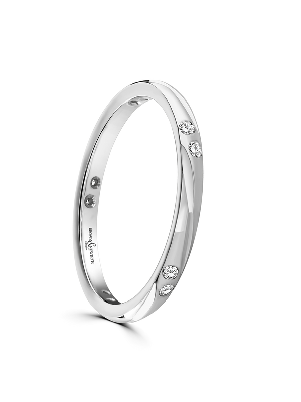 Brown & Newirth Dewdrop 0.11ct Brilliant Cut Diamond Wedding Ring in 9ct White Gold